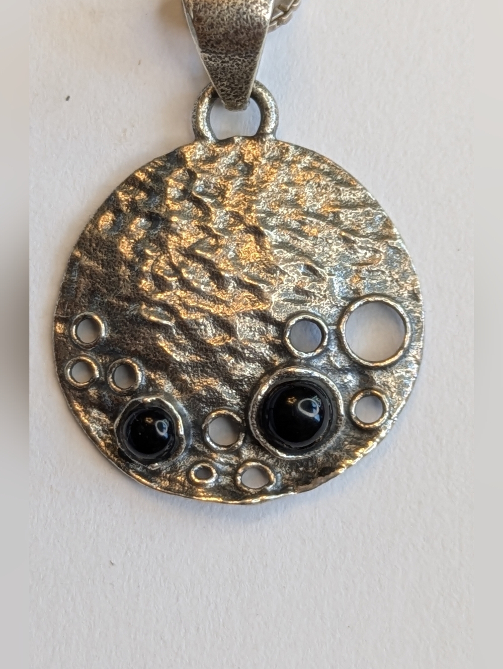 Sterling Silver Modernist Pendant Necklace 18” Black Onyx Orb Disc